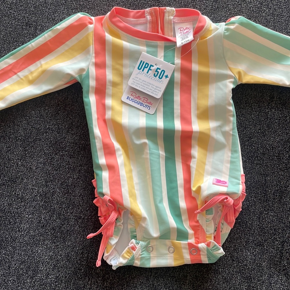 Ruffle butts coral baby swim saltwater stripe
